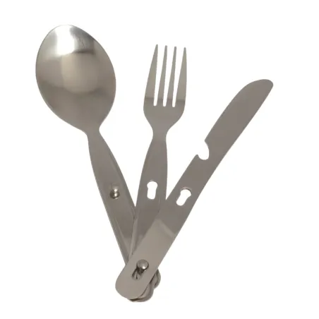 Lusikka, haarukka, veitsi ja pullonavaaja ruokailuvälinesetti