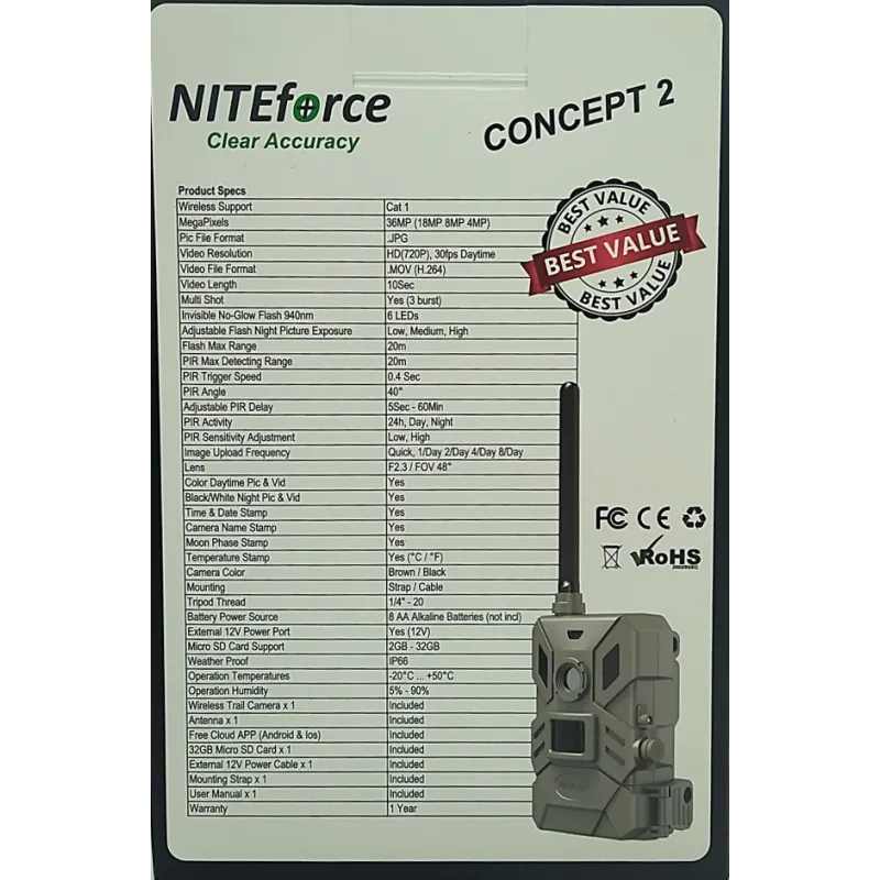 NITEforce Concept 2 36MP etäohjattava riistakamera kuvan & videon lähetyksellä